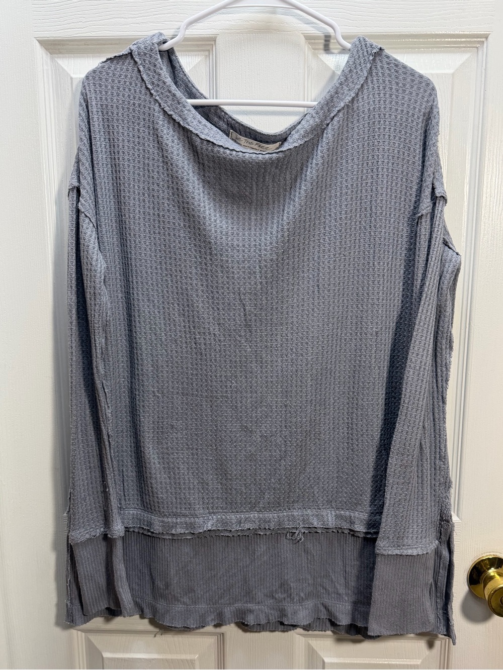 We The Free Light Gray Waffle Knit Long Sleeve Top